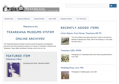 Screenshot of Texarkana museum system homepage