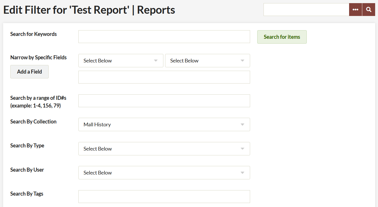 Filtering items for a report