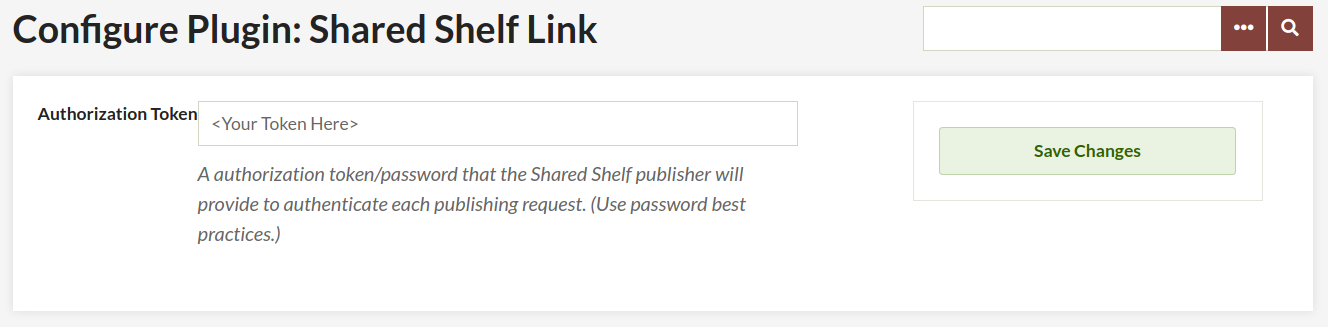 Putting a token into the Shared Shelf configuration