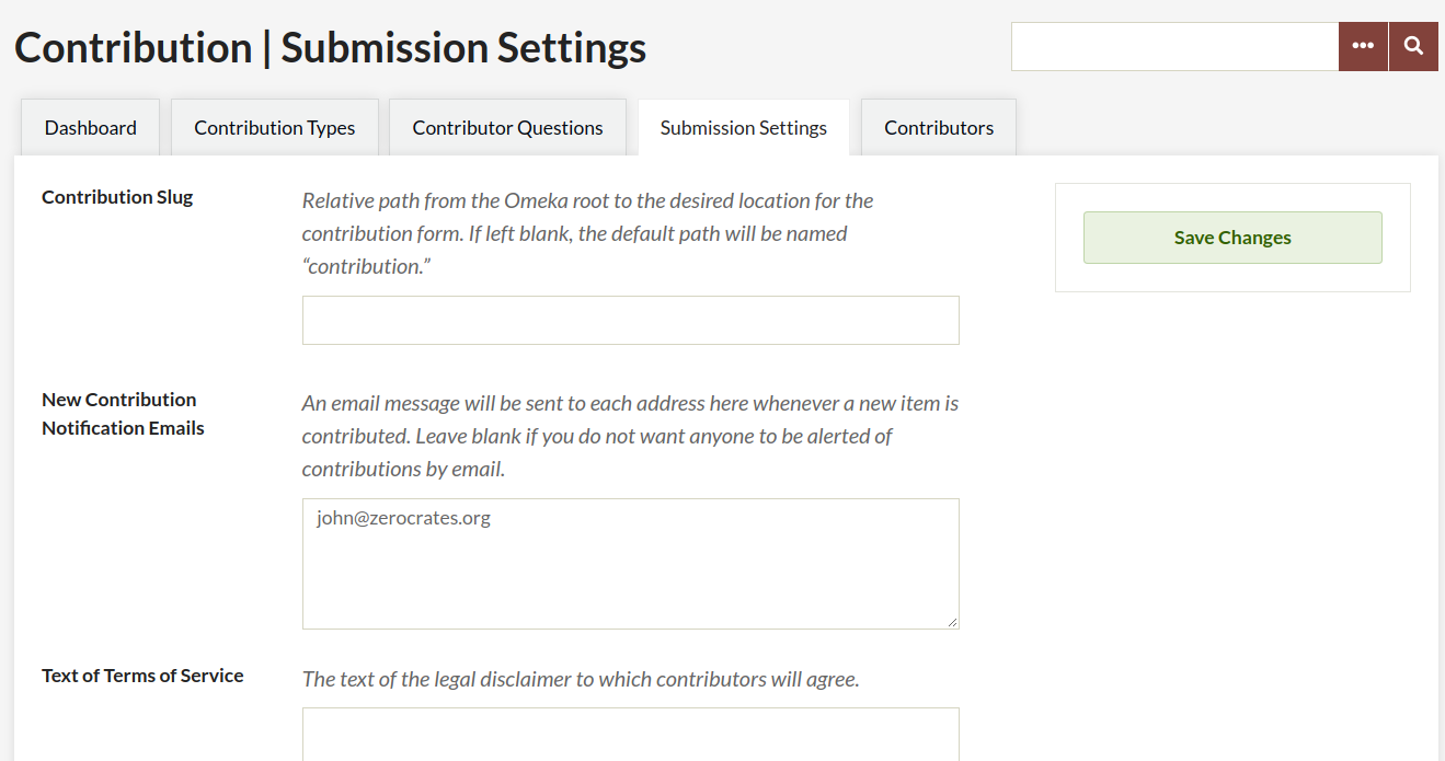 Admin settings for submission of contributions