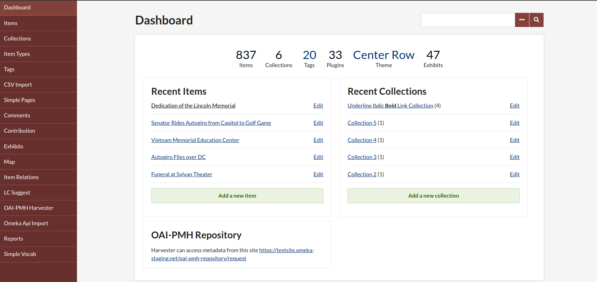 "Omeka Classic 3.0 Dashboard image"