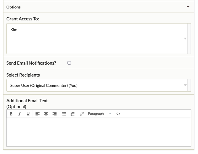 Editorial block options, no selections made