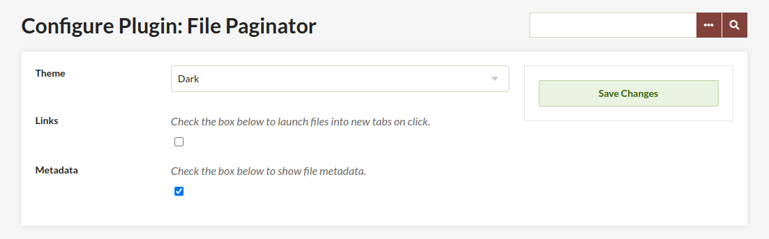 Configuration options for File Paginator plugin