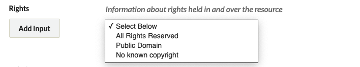 View showing the terms available to select.