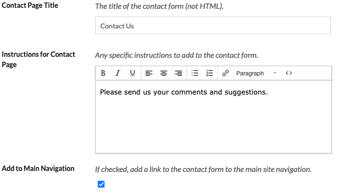 The above fields as described. The Instructions field has "please send us your comments and suggestions" entered.