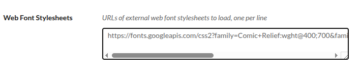 CSS Editor plugin web font configuration textbox.